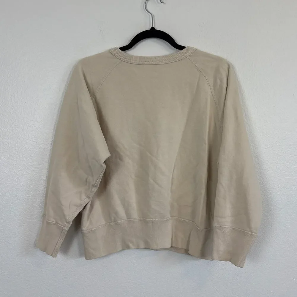 J. Crew Garment Dyed Pacific Fleet Cream Crewneck Sweater Small